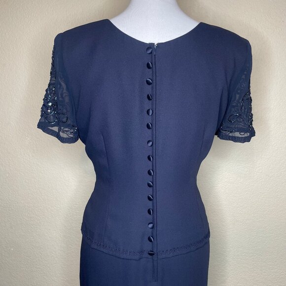 Vintage R&M Richards Navy Beaded Back Accent Mother of the Bride Dress Gown 8P - Picture 5 of 14
